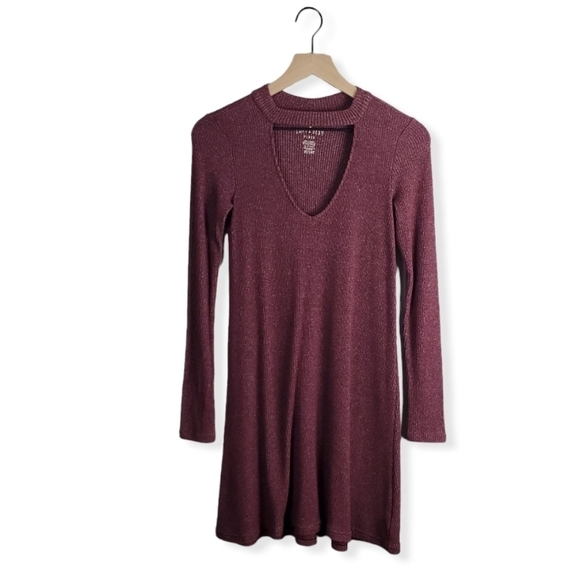 American Eagle Outfitters Burgundy Plush Cutout Dress XS - Picture 1 of 6